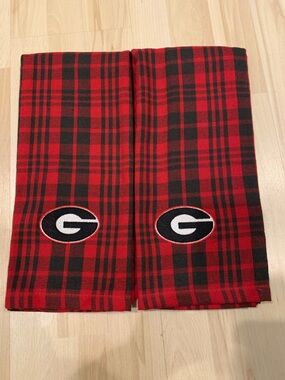 Ralph Lauren Red and Black Plaid Kitchen Towels with Embroidered Logo